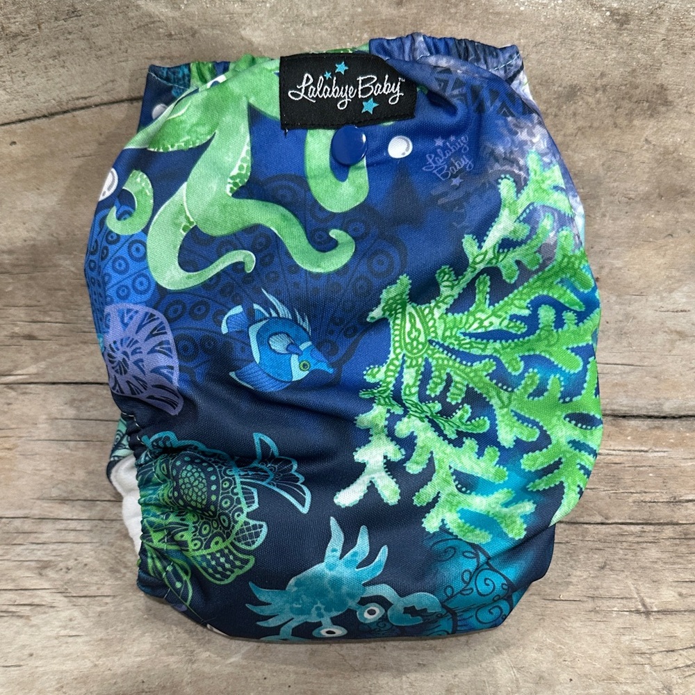 NEW w/tag Lalabye Baby Ocean Print Reusable Cloth Diaper